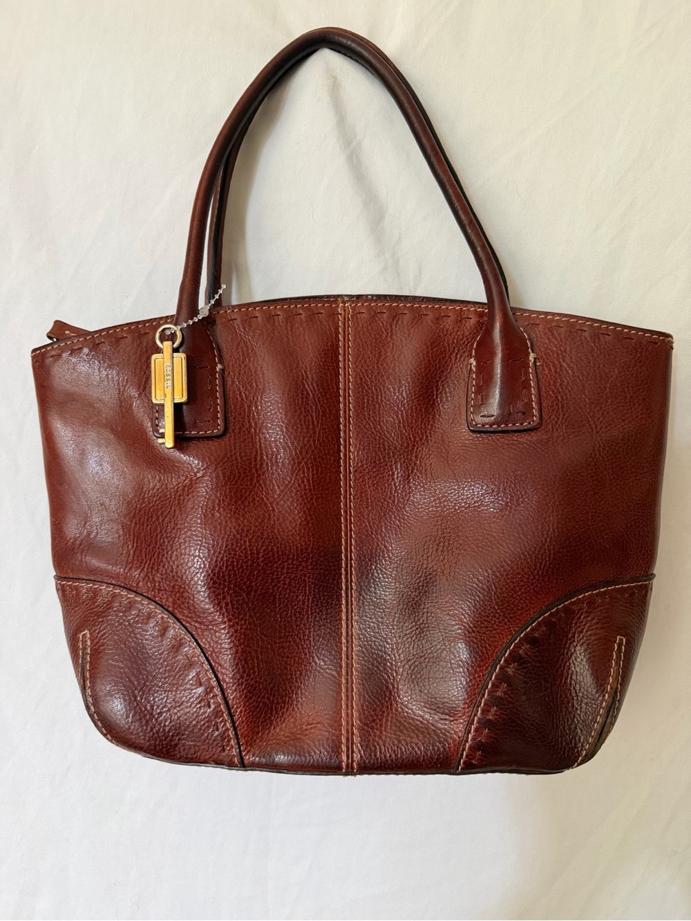 Vintage Fossil Brown Leather Tote Bag Multi Compartment Purse